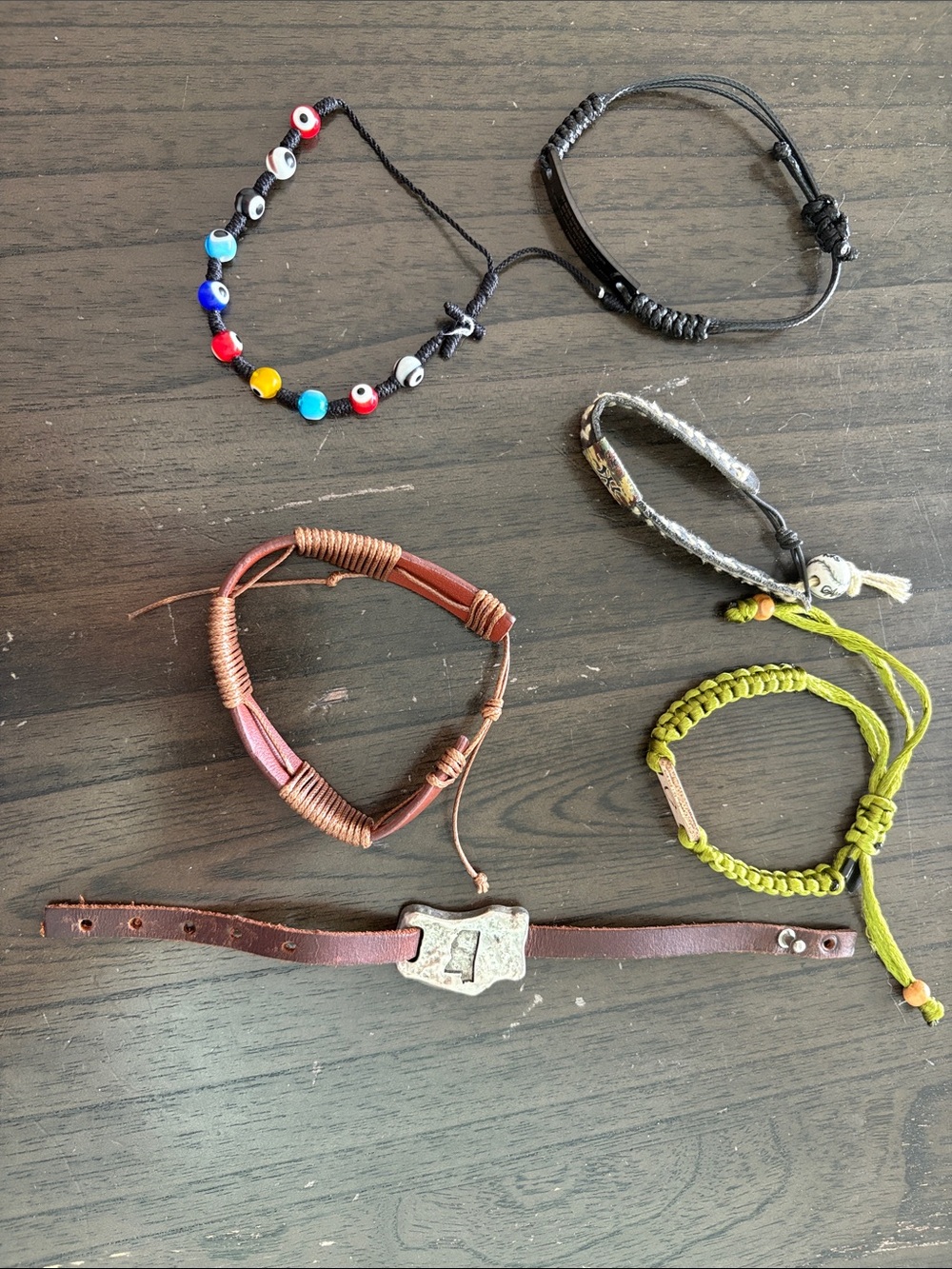 Assorted Men's Beaded and Leather Bracelets - Black, Brown, Green, Multicolor